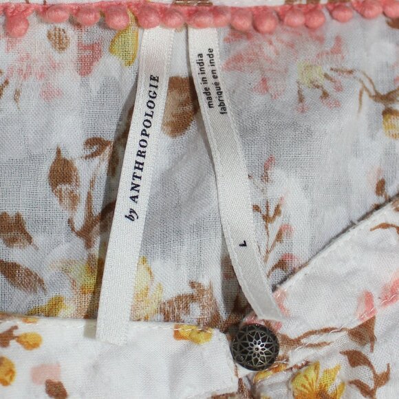 ANTHROPOLOGIE Harmony Blouse Lace Peasant Cottagecore Floral 100% Cotton Large - Picture 7 of 9